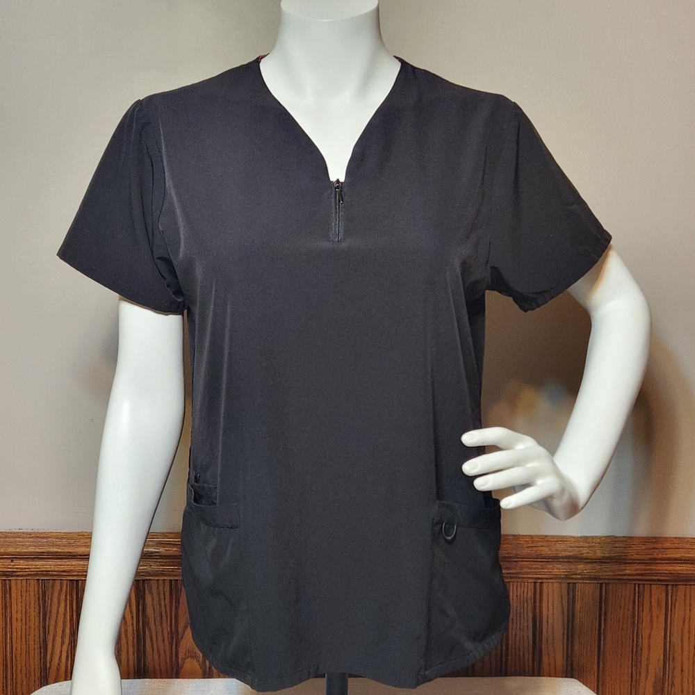 Divine Stretch Scrubs Top Black Large Womens